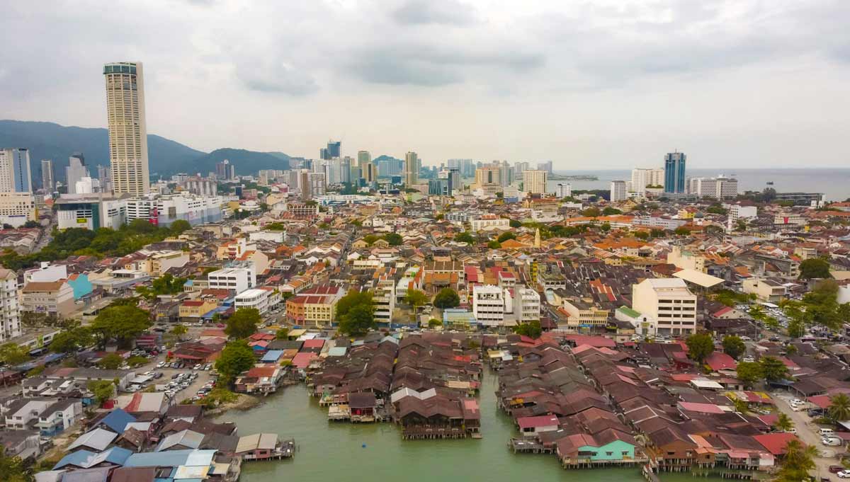 Aerial view of Chow Jetty in Penang, Malaysia
