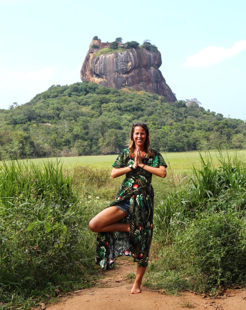 anna doing yoga at sigiriya rock in sri lanka