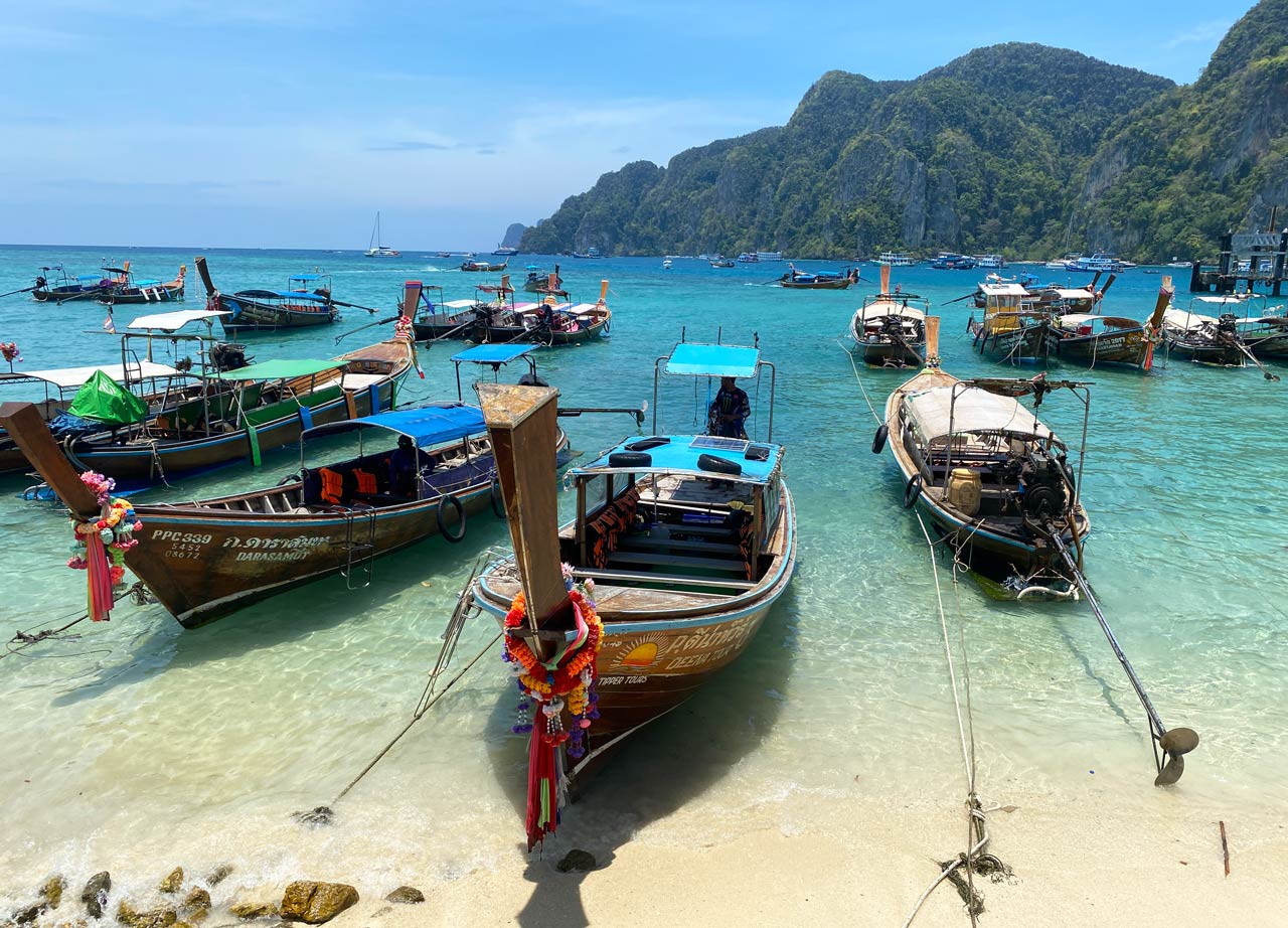 longtail boats in ton sai pier koh phi phi don thailand
