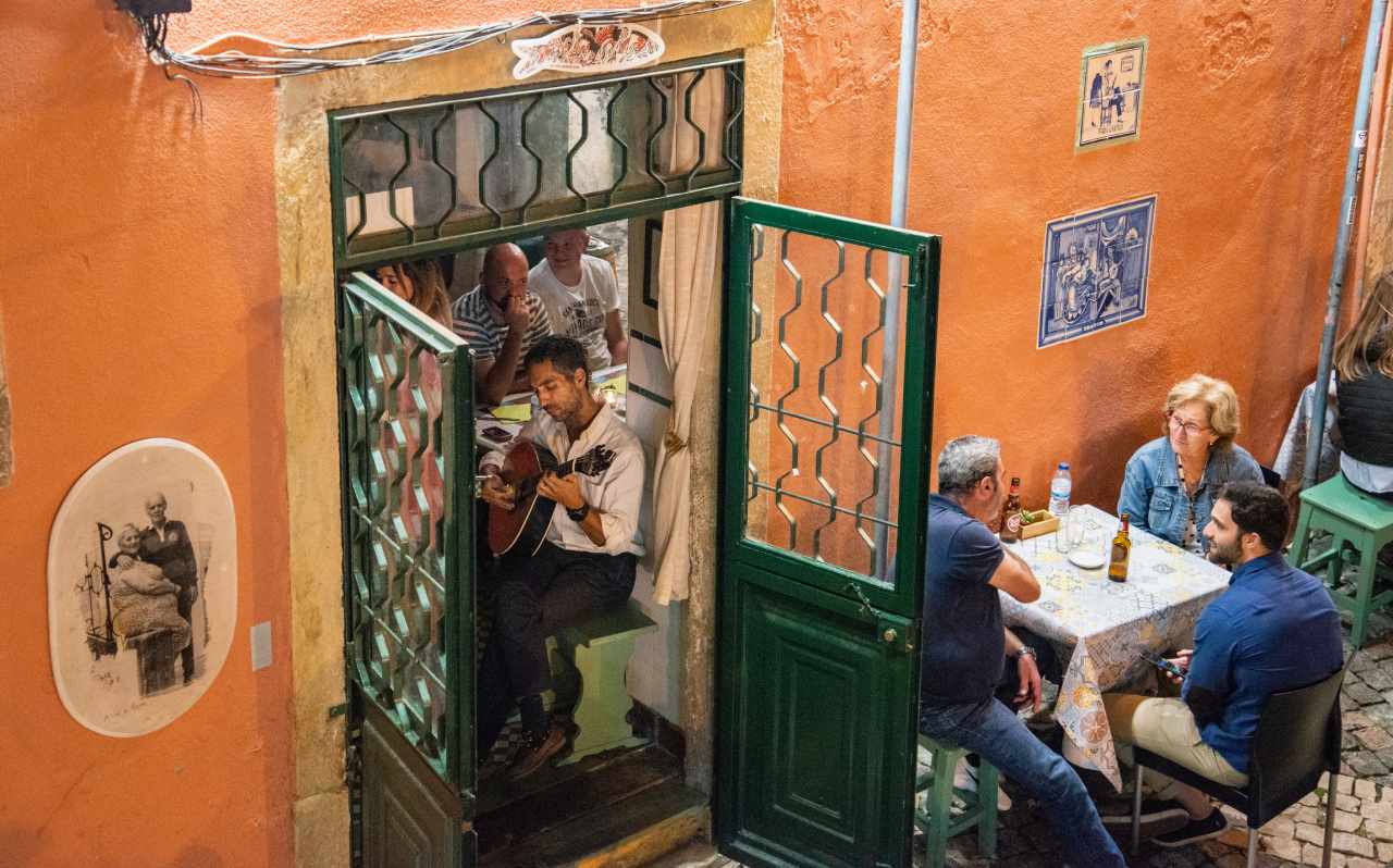 Traditional Fado singer at a restaurant in Lisbon