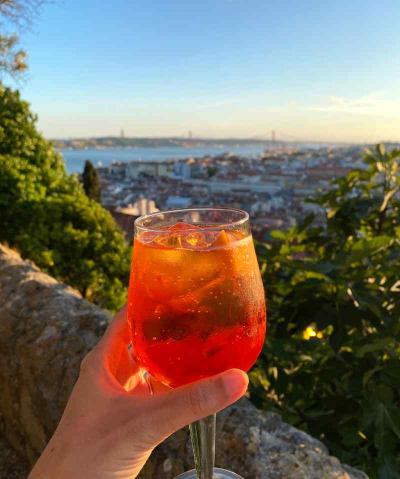View from Lisbon Castle with a drink