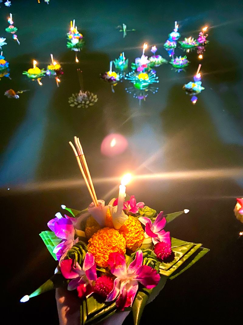 celebrating Loi Krathong festival in Thailand 