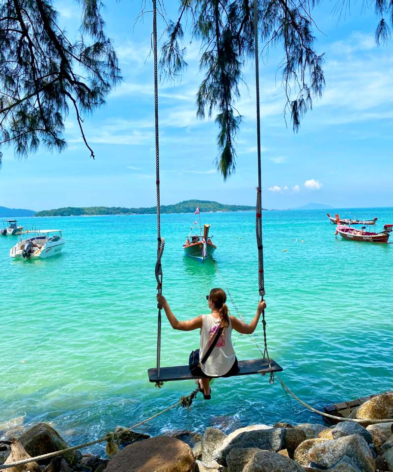 anna on the swing on rawai beach phuket thailand 