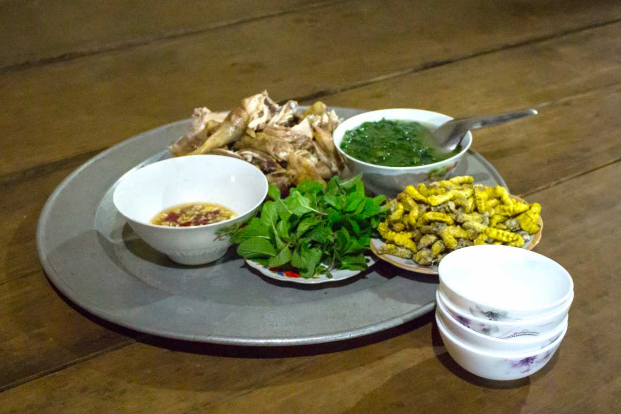 Chicken and caterpillars for dinner